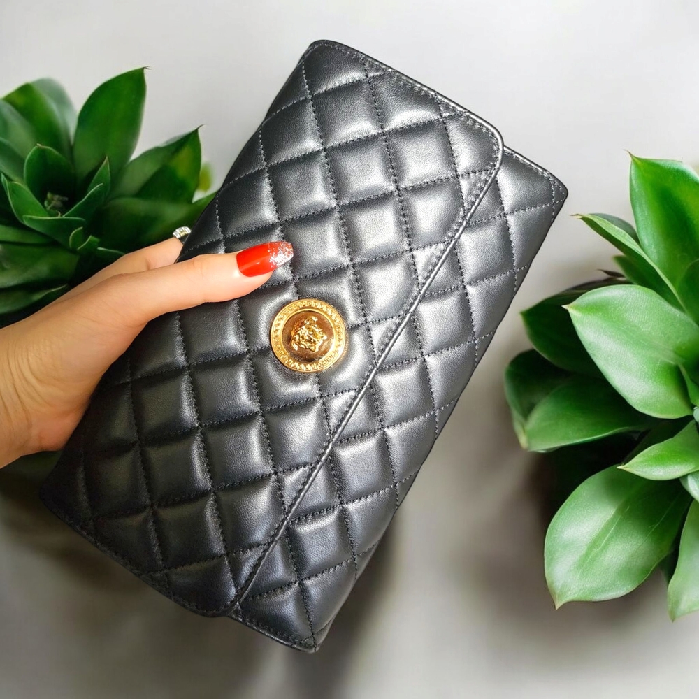 Authentic Versace Black Quilted Clutch